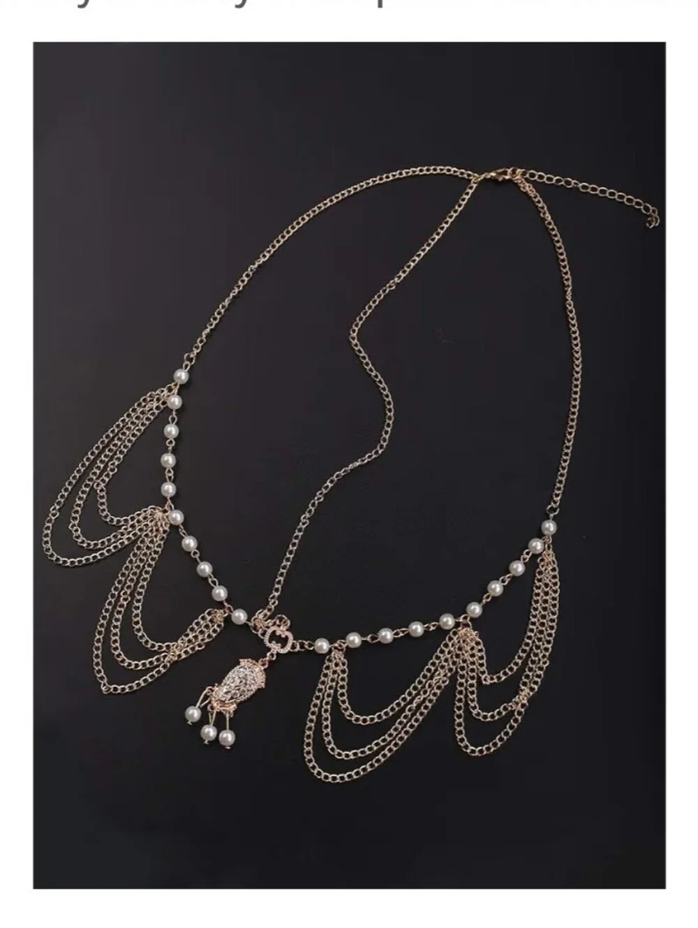Gold-Tone Rhinestone Draped Head Chain Headpiece